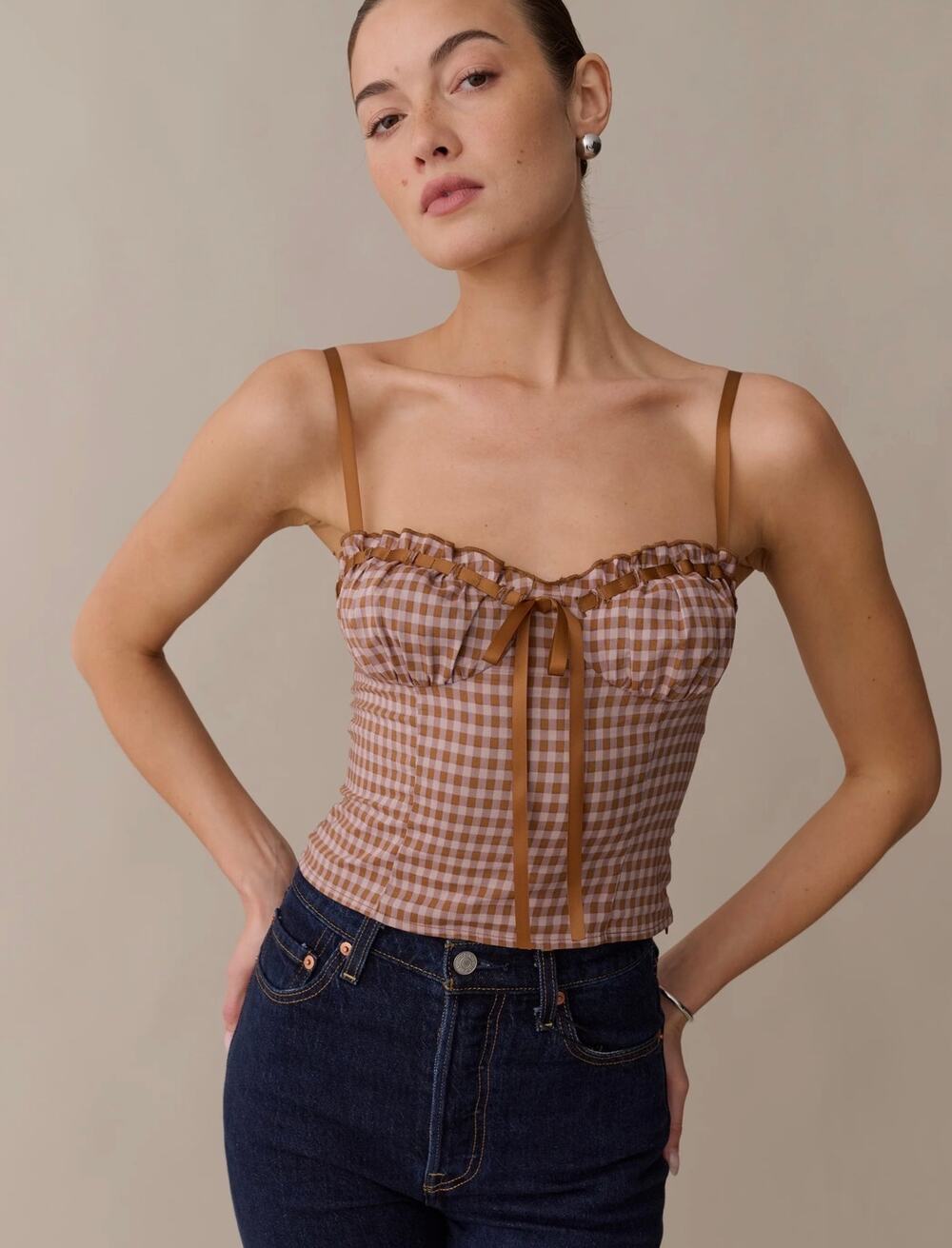 New few moda Kourt Lori brown gingham top $147 sz 10